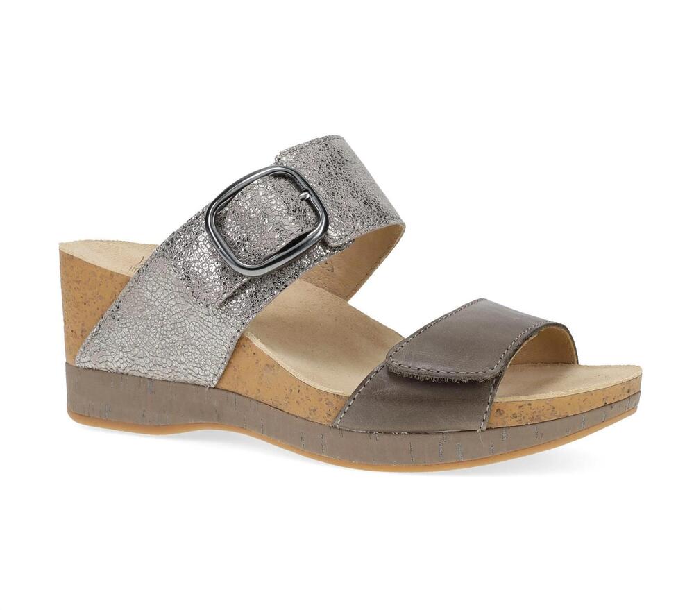 NEW DANSKO women's shannon wedge slide sandal in pewter/taupe